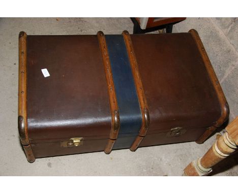A wooden bound trunk.