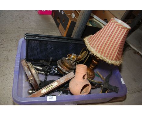A box of miscellaneous, part companion set, lamp, barometer, etc.