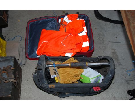 JCB toolbox and contents, plus a suitcase of Hi-Vis clothing.