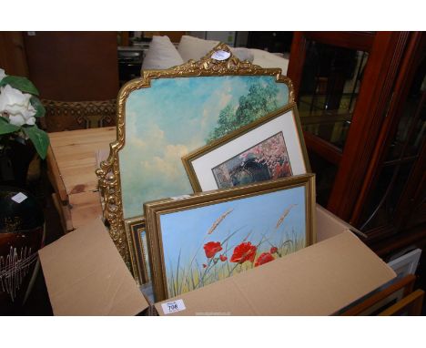 A box of pictures, a fire screen, etc.