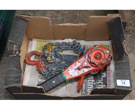 A "Hacket" lever hoist and chain.