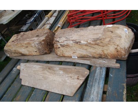 A pair of Georgian Oak Corbel together with a Georgian Elm Saddle Rack and a short length of Elm Boarding.