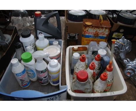 Two boxes of Motor oil, Castrol gear oil, etc.