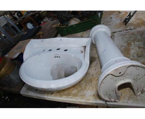 A white Vintage style Pedestal basin and Chrome mixer tap [never installed].