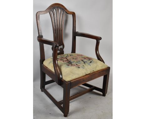A 19th Century Mahogany Framed Tapestry Seated Arm Chair with Pierced Back Splat 