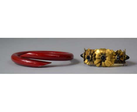 A Vintage Coro Bangle c.1950 and a Red Bakelite Example 
