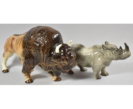 A Melba Ware Buffalo and a Rhinoceros 