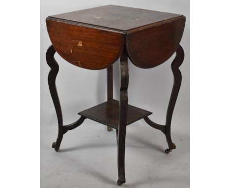 An Edwardian Mahogany Occasional Table with Four Demi Lune Drop Leaves and Square Stretcher Shelf, Cabriole Supports Culminat