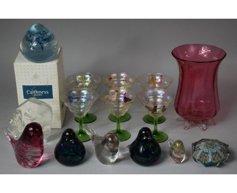 A Collection of Various Coloured Glasswares to include Set of Six Lustre Cockerel Decorated Glasses, 19th Century Cranberry G