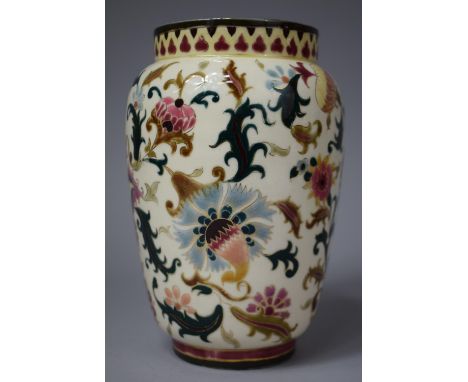 A Zsolnay Pecs Baluster Vase Decorated in the Usual Colour Enamels, 20cm high 