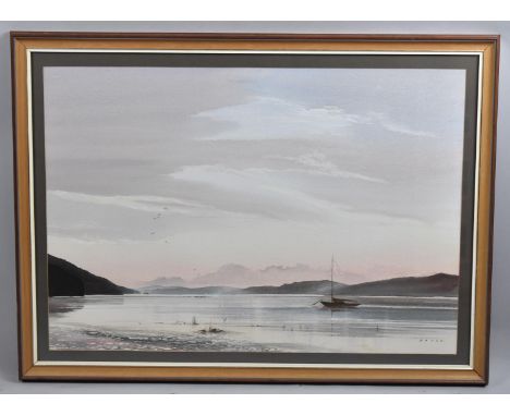 A Large Framed Goode Print Depicting Estuary with Sailing Yacht, 71cm Wide 