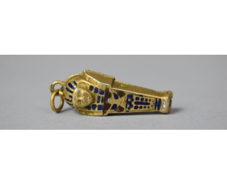 A Vintage Continental Silver Gilt Novelty Hinged Charm in the Form of an Egyptian Sarcophagus/Mummy Case Which Opens to Revea