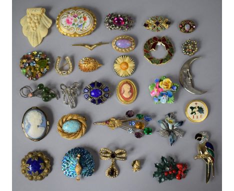 A Collection of Nice Quality Vintage Costume Jewellery Brooches to Include Floral, Cameo, Faux Opal, Painted Porcelain etc 