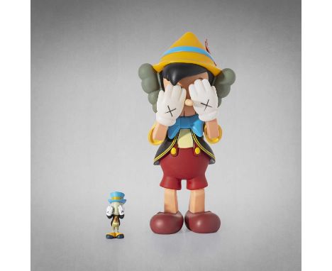 Kaws (American 1974-), 'Pinocchio &amp; Jiminy Cricket', 2010, painted cast vinyl sculpture, stamped to the underside of both