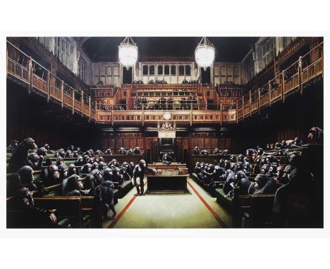 Banksy (British 1974-), ‘Monkey Parliament', 2009, offset lithograph in colours on smooth wove paper; sheet: 53 x 84cmARRshee