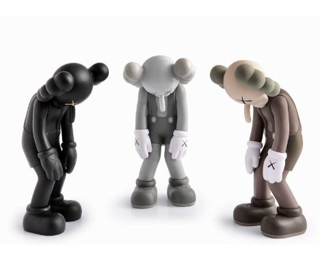 Kaws (American 1974-), 'Small Lie (Brown, Black &amp; Grey'), 2017, a complete set of three cast vinyl figures, all stamped t