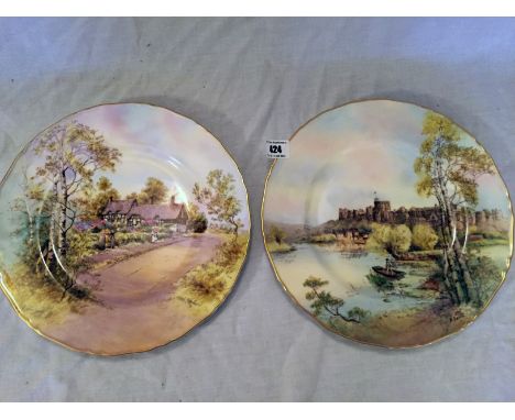 2 Royal Worcester plates – Anne Hathaways’ Cottage & Windsor Castle 28cm diameter