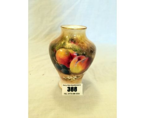 Small Royal Worcester fruit vase signed Ricketts 11cm height