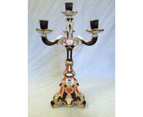 Royal Crown Derby candelabra, slight crack under base, 43cm height
