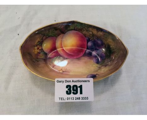 Royal Worcester fruit pin tray signed T. Lockyer 11cm length