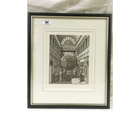 Limited edition print enterance hall with globe suspended by Erik  Desmazieres 35/75 30cm W x 35.5cm H