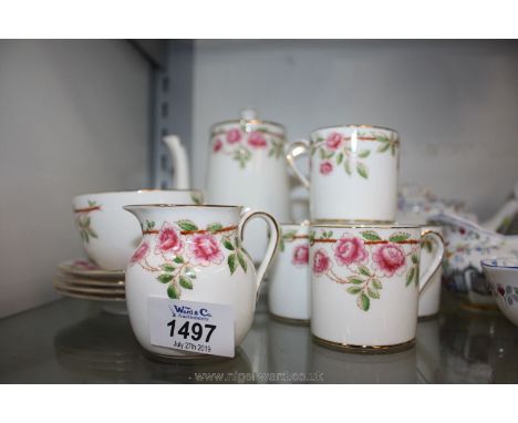 A Hammersley coffee set in rose pattern comprising four cups and saucers, bowl, coffee pot and milk jug.