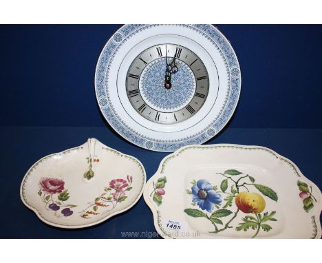 Three pieces of Spode china including plum/rose serving dish,  Spode plate clock, etc.