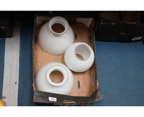 Three white glass lamp Shades for oil lamps.