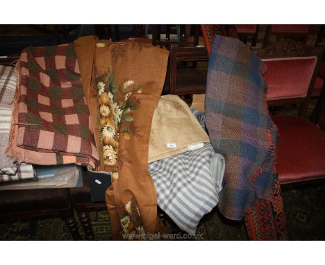 Two wool Rugs and a pair of curtains, some a/f.