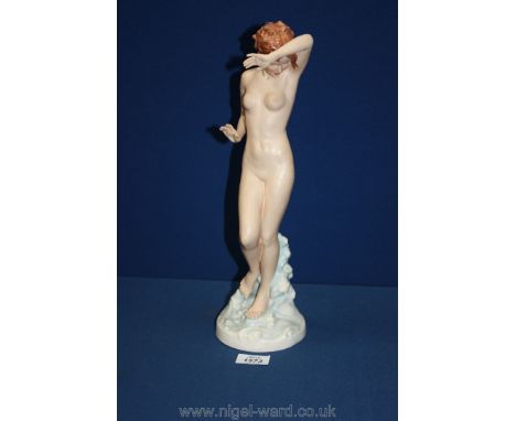 A large 1910/1920's Royal Dux figurine of a Nude Girl, 15 1/2'' tall