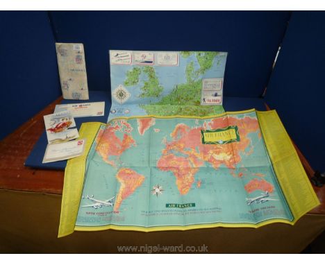 A collectable old Air France folder and leaflets within including a large Routes flow Map referring to the aircraft of the ti