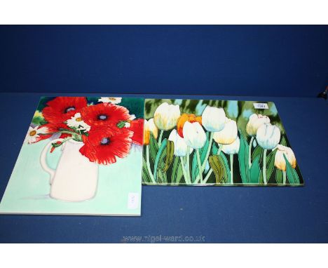 Two ceramic Plaques, one depicting tulips and the other poppies.