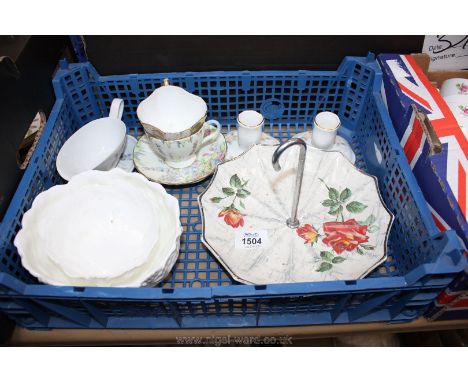 A quantity of china including a 'Midwinter' umbrella-shaped bonbon dish, two Coalport dishes, etc.