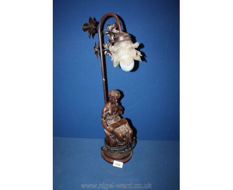 A Spelter table lamp depicting a woman reading a book.