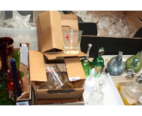 Two Mobil Oil boxes of advertising shot glasses.