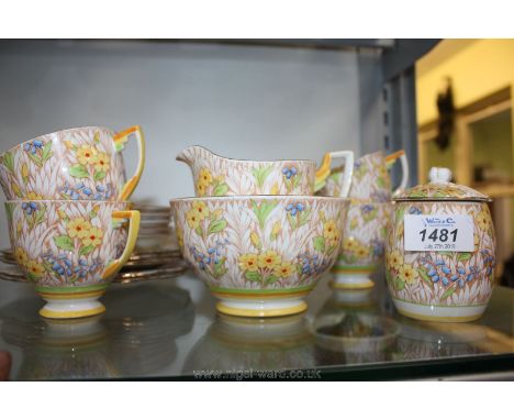 A part Grafton Teaset in "woodlands" pattern to include six cups, five saucers, five plates, milk jug and sugar pot and small