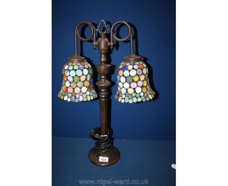 An unusual double Tiffany style table Lamp with bell shape shades