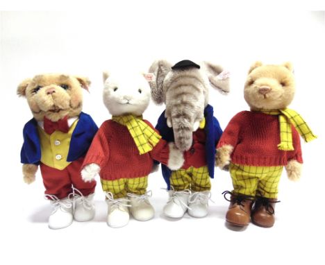 FOUR STEIFF RUPERT SERIES COLLECTOR'S SOFT TOYS  comprising 'Rupert Bear', brown, limited edition 225/1973, with certificate 