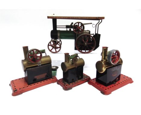 A MAMOD NO.TE1, STEAM TRACTOR  complete with scuttle and burner; together with three Mamod stationary steam plants, all unbox
