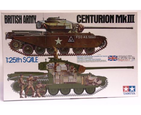 A 1/25 SCALE TAMIYA UNMADE PLASTIC BRITISH ARMY CENTURION MK III TANK KIT   (Item 30614*5500), boxed, the contents still bagg