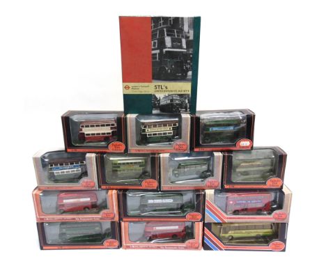 FOURTEEN 1/76 SCALE EXCLUSIVE FIRST EDITIONS MODEL BUSES  in London Transport and Greenline liveries, including a London Tran