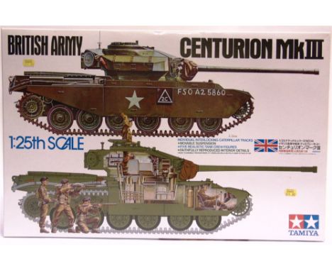 A 1/25 SCALE TAMIYA UNMADE PLASTIC BRITISH ARMY CENTURION MK III TANK KIT   (Item 30614*5500), boxed, the contents still bagg