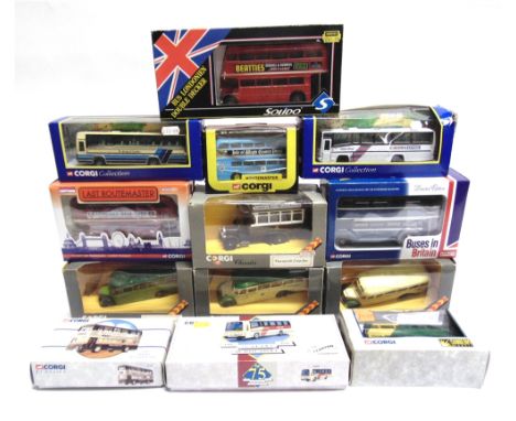 FOURTEEN ASSORTED DIECAST MODEL BUSES  by Corgi (12); and Solido (2), each mint or near mint (models dusty from former displa