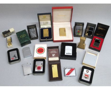 A S.T. DUPONT, PARIS GOLD PLATED LIGHTER, CASED, TWO DUNHILL GOLD PLATED LIGHTERS, ONE CASED, PORSCHE, JAGUAR COLLECTION, SIX