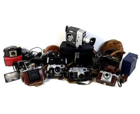 A large quantity of cameras and optical equipment, including a Lumicon cine camera, Zeiss, Zorky, Agfa and a Lukos III box ca