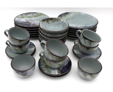 A Highland Stoneware Pottery part dinner and coffee service, comprising plates, bowls, cups and saucers. (32) 