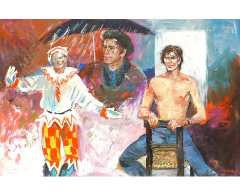 Charlotte Fawley (British, 20th century): Four studies of Rudolf Nureyev, oil / acrylic on canvas, all signed, comprising one