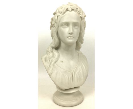 A Copeland parian ware bust of Ophelia, by W.C. Marshall RA, Crystal Palace Art Union, 16 by 10 by 28cm high. 