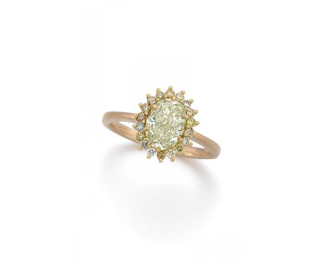 FANCY COLOUR DIAMANT-RING. Datierung: Um 2020. Material: 750/- Roségold, Punze. Gesamtgewicht: ca. 5,0 g. EU-RM: 58. Diamante