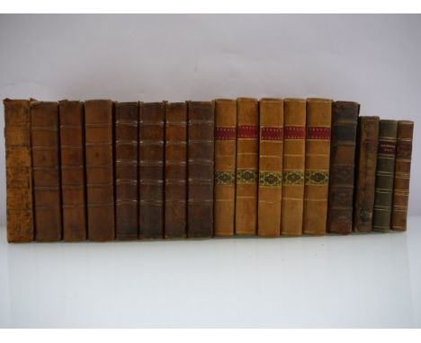 A collection of leatherbound books, including Richard Burn: 'The Justice of the Peace, and Parish Officer', 1764, 9th edition